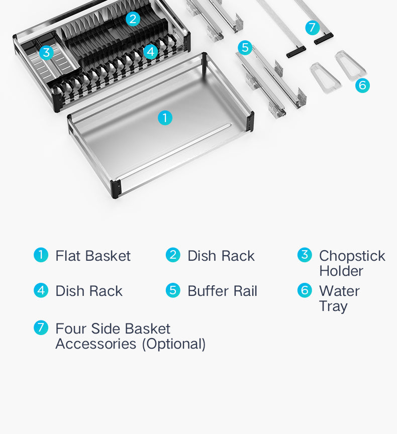 HIGOLD 600mm Kitchen Cabinet Basket Pull Drawer 800mm / 900mm 304 Stainless Steel Dish Storage Rack Combination Packages