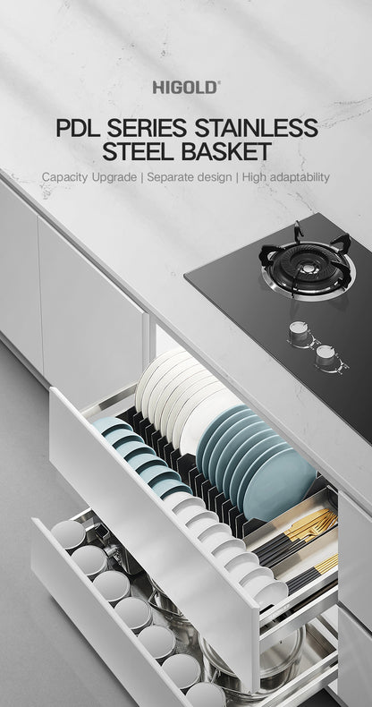 HIGOLD 600mm Kitchen Cabinet Basket Pull Drawer 800mm / 900mm 304 Stainless Steel Dish Storage Rack Combination Packages