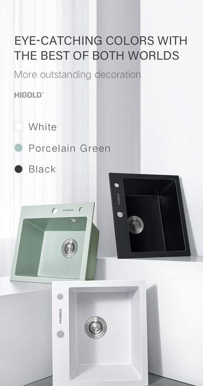 HIGOLD 400mm/500mm Kitchen Sink Quartz Square Sink Topmount Undermount Two Installation method or Kitchen Bar Sink