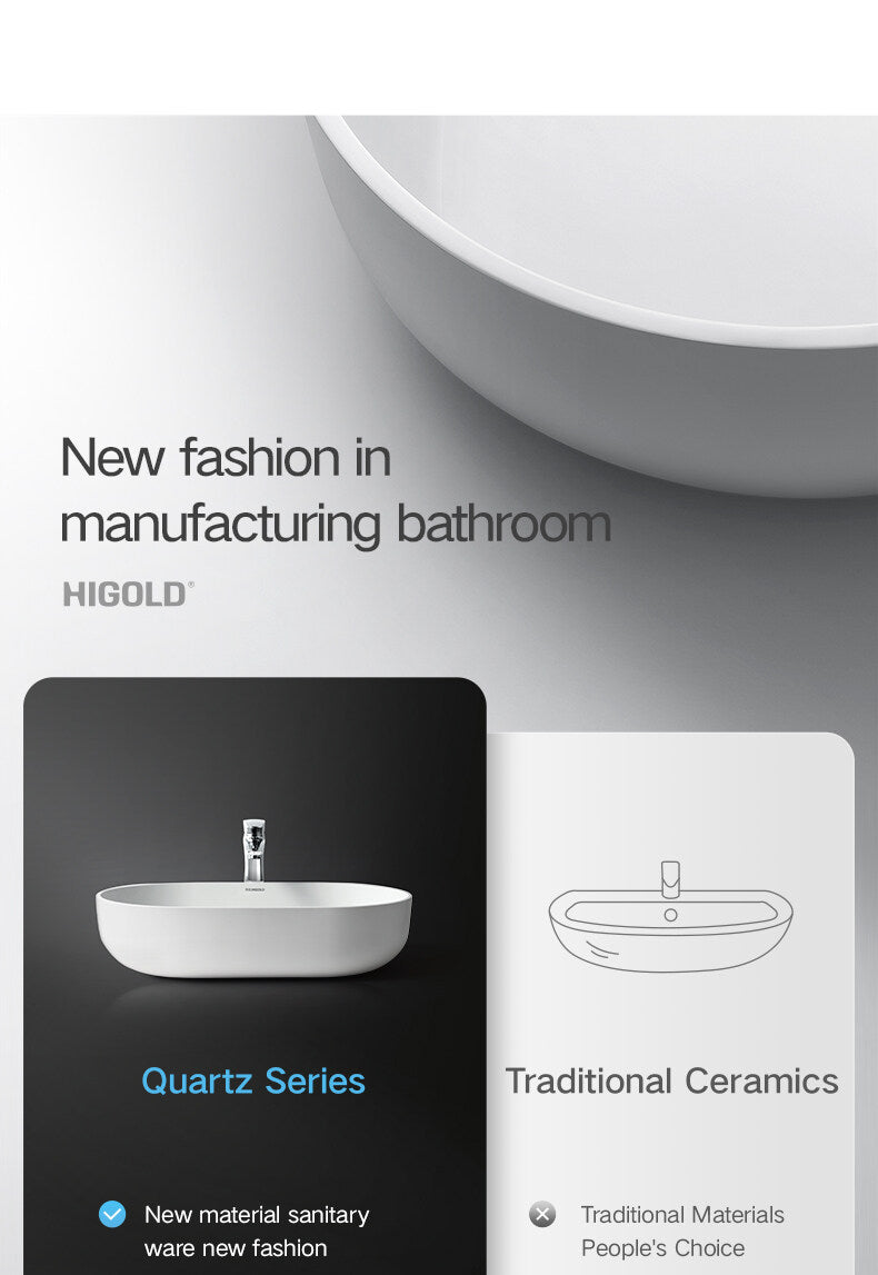 HIGOLD 600mm Basin Sink Oval Bathroom Wash Sink Topmount Installation White European Style Hotel Bathroom Cabinet Washbasin