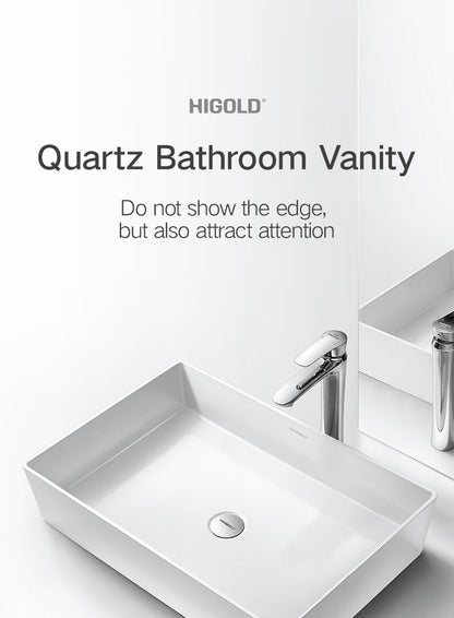 HIGOLD Rectangle Basin Sink Quartz Material Bathroom Vanity Washbasin White Hotel Style Support Custom OEM and ODM