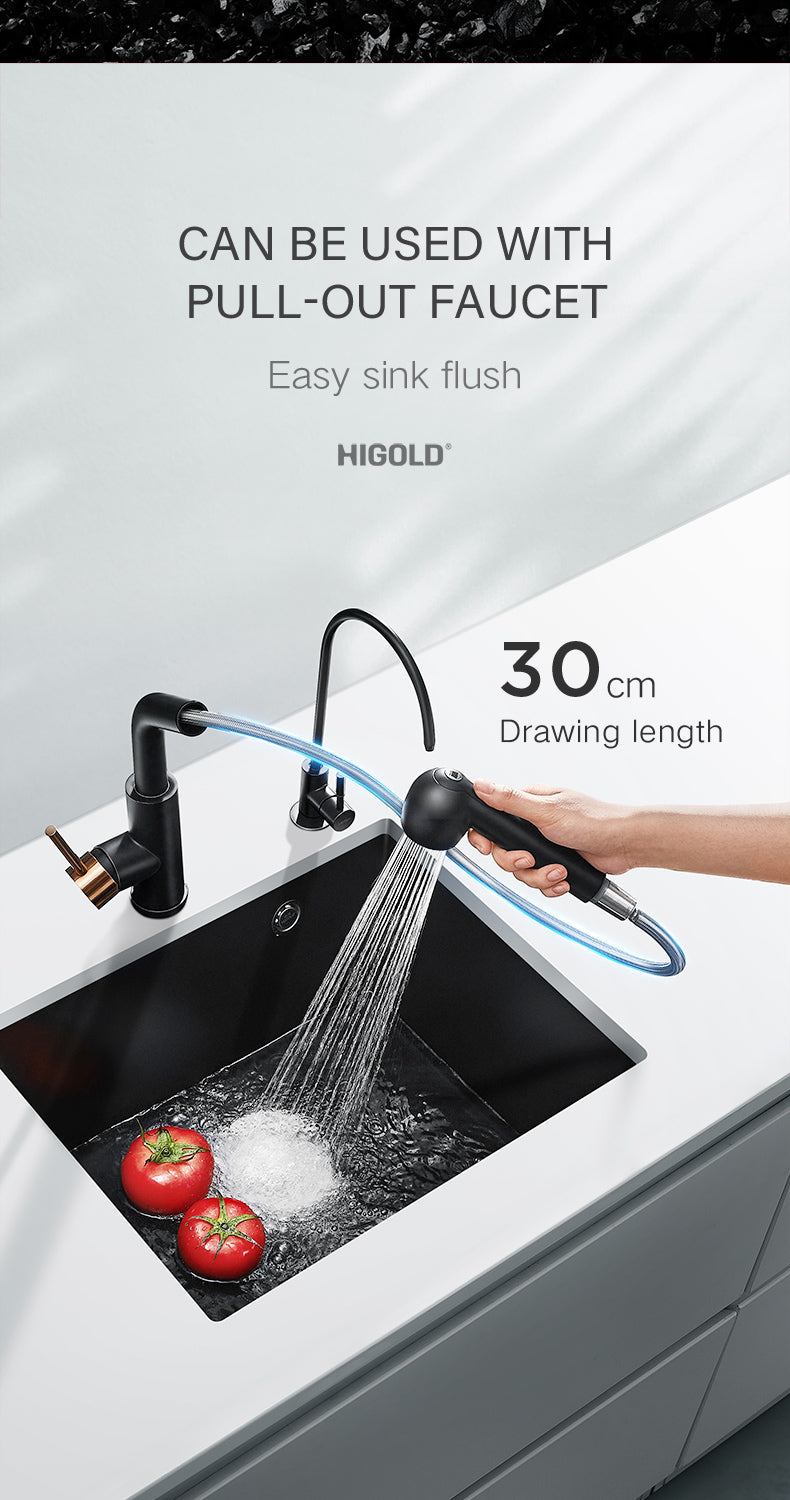 HIGOLD 400mm/500mm Kitchen Sink Quartz Square Sink Topmount Undermount Two Installation method or Kitchen Bar Sink