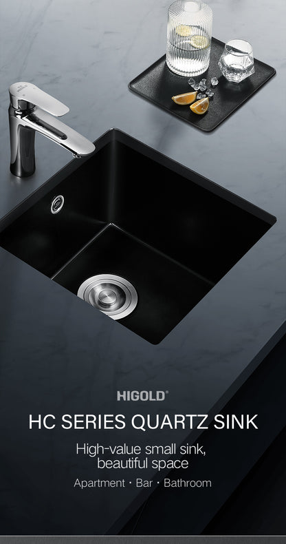 HIGOLD 400mm/500mm Kitchen Sink Quartz Square Sink Topmount Undermount Two Installation method or Kitchen Bar Sink