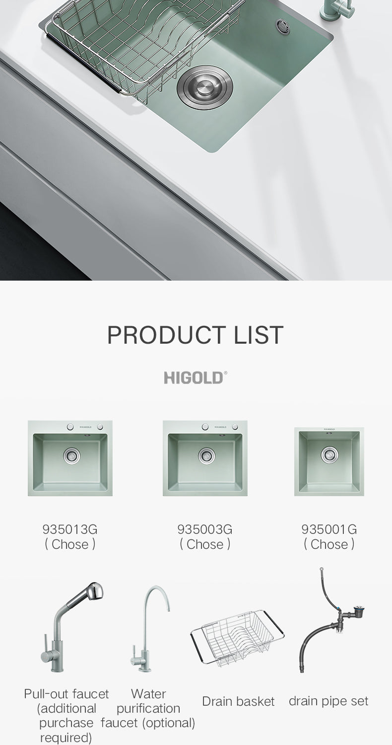 HIGOLD 400mm/500mm Kitchen Sink Quartz Square Sink Topmount Undermount Two Installation method or Kitchen Bar Sink