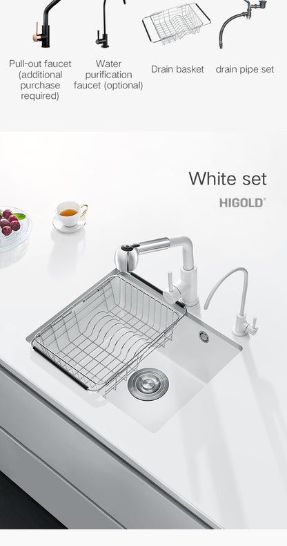 HIGOLD 400mm/500mm Kitchen Sink Quartz Square Sink Topmount Undermount Two Installation method or Kitchen Bar Sink