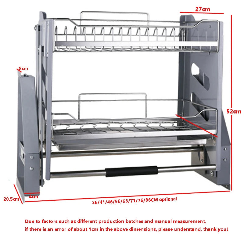 Kitchen hanging cabinet lifting dishes pull baskets 304 stainless steel double layer Damping hydraulic smooth lift bowls shelf