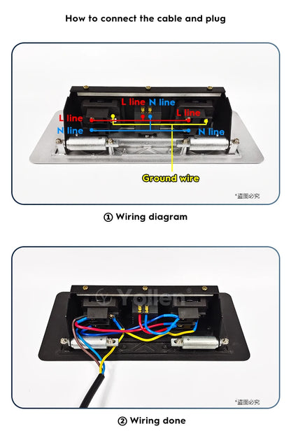 All Aluminum Panel EU Standard Hidden Type Table Socket 3 Way Electrical Outlet Modular Combination Power Three Outlet Household