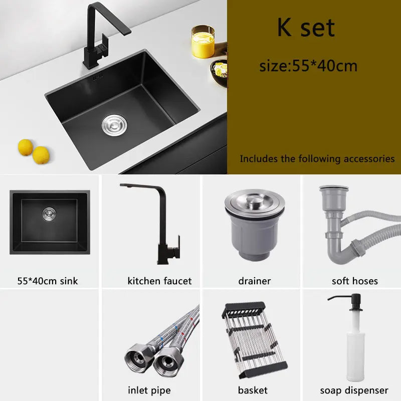 black Kitchen Sink 304 Stainless Steel Single sink kitchen vegetable washing basin black sink  above counter or udermount