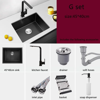 black Kitchen Sink 304 Stainless Steel Single sink kitchen vegetable washing basin black sink  above counter or udermount