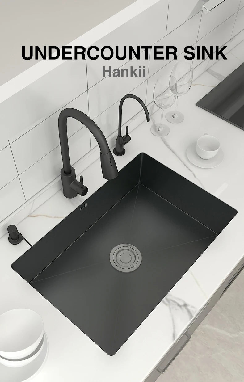 ITALY Stainless Steel Kitchen Sink Undermount Single Bowl Dark Gray Wash Basin For Kitchen Home Improvement With Drain Accessories