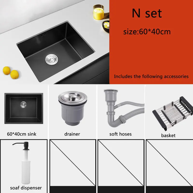 black Kitchen Sink 304 Stainless Steel Single sink kitchen vegetable washing basin black sink  above counter or udermount