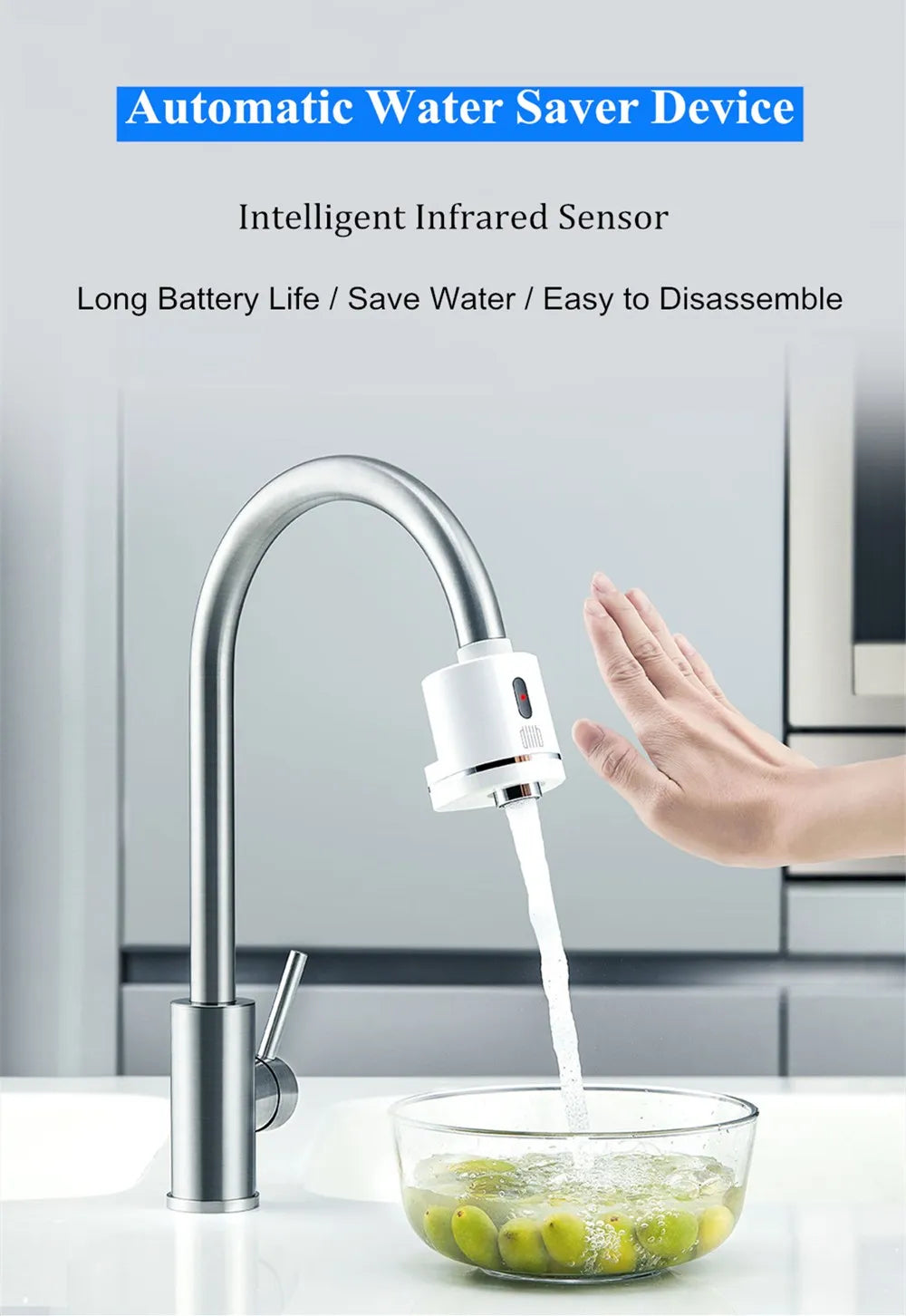 Diiib Automatic Sense Infrared Unplugged Induction Touchless Water Saver Device For Kitchen Bathroom Sink Faucet