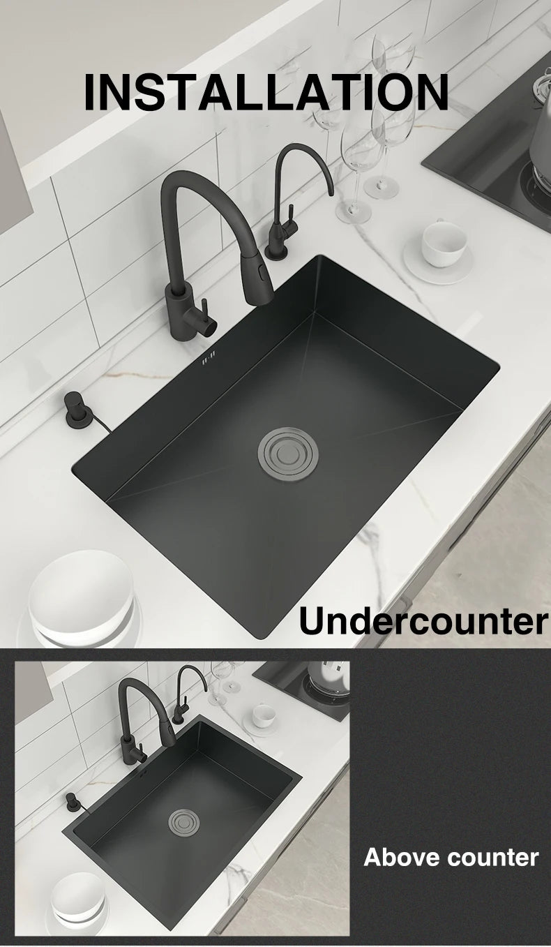 ITALY Stainless Steel Kitchen Sink Undermount Single Bowl Dark Gray Wash Basin For Kitchen Home Improvement With Drain Accessories