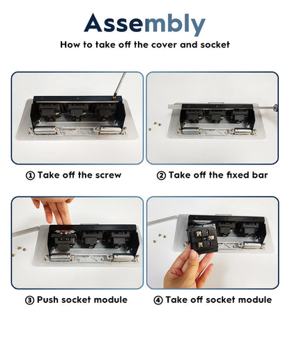 All Aluminum Panel EU Standard Hidden Type Table Socket 3 Way Electrical Outlet Modular Combination Power Three Outlet Household