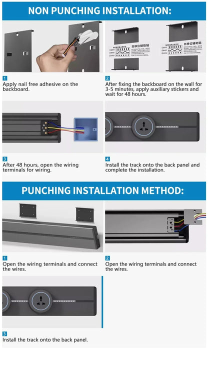 Slide Rail Power Track Socket Surface/Embedded Installation Socket UN/US/UK/EU/Universal US/USB Type-C Wall-Mounted Rail Socket