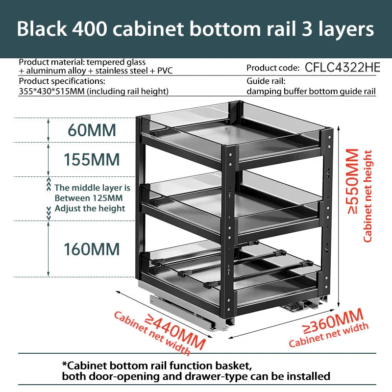 Kitchen Narrow Cabinet Drawer Condiments Seasoning Pull Basket Pull-Out Storage Rack Aluminum Alloy Narrow Cabinet Drawer Shelf