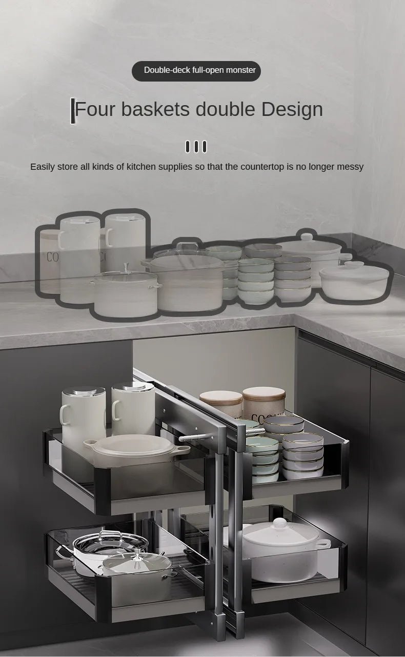 Kitchen Cabinet Plate Shelf Modular Pantry Organizer Accessories Sliding Storage Hidden Magic Corner Kitchen Pull Out Basket