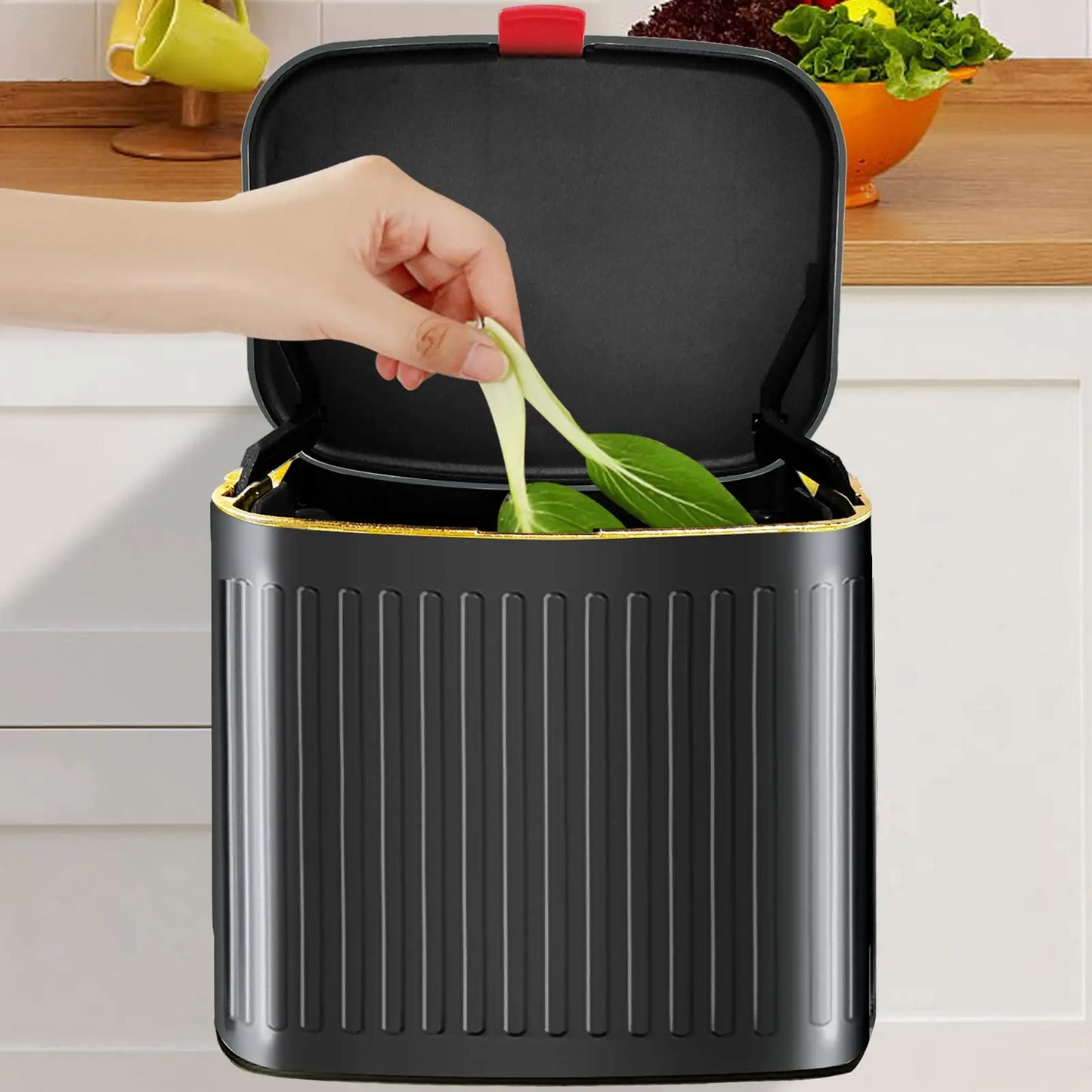 Kitchen Hanging Trash Can with Lid, 8L Stainless Steel Trash Can Compost Bin Counter Top, Wall-Mount Indoor Kitchen Trash Bin