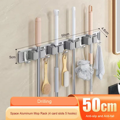 Wall Mounted Mop Organizer Broom Holder Mop Clip Stand Brush Rack Hanging Pipe Hook Kitchen Storage Bathroom Accessories Tools