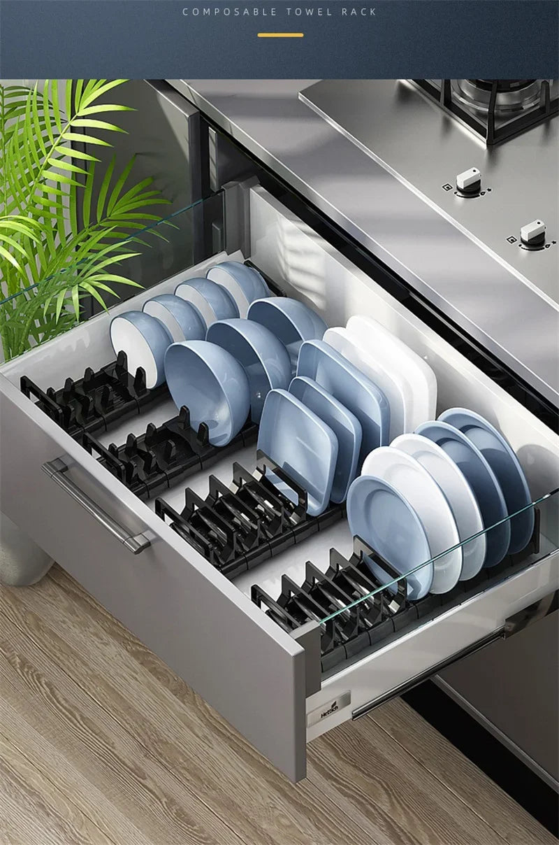 Plastic Kitchen Cabinet Dish Storage Rack Drawer Dish Rack Built-in Dish Drain Rack Plate Divider Storage Rack for Dish Rack