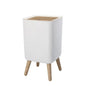 Trash Can with Lid Press Dustbin for Living Room Toilet Bathroom Kitchen Garbage Bucket High Foot Imitation Wood Rubbish Can