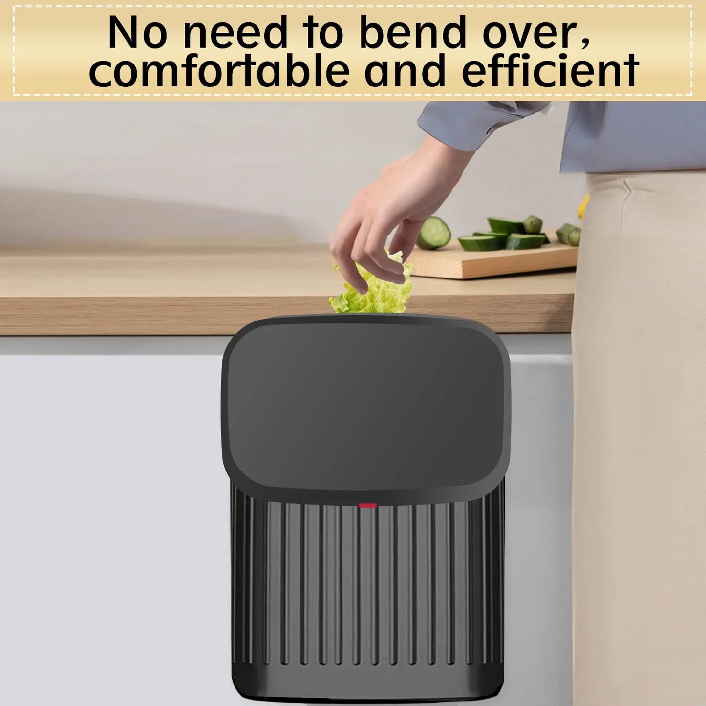 Kitchen Hanging Trash Can with Lid, 8L Stainless Steel Trash Can Compost Bin Counter Top, Wall-Mount Indoor Kitchen Trash Bin