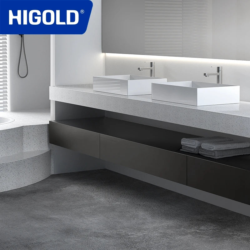 HIGOLD Rectangle Basin Sink Quartz Material Bathroom Vanity Washbasin White Hotel Style Support Custom OEM and ODM