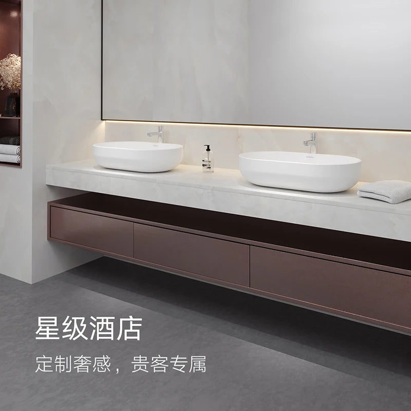 HIGOLD 600mm Basin Sink Oval Bathroom Wash Sink Topmount Installation White European Style Hotel Bathroom Cabinet Washbasin