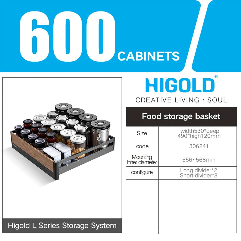 HIGOLD Functional Pull Basket Multi-layer Pull Out Basket 600mm Storage Rack High-end Can Store Wine Glasses Dishes