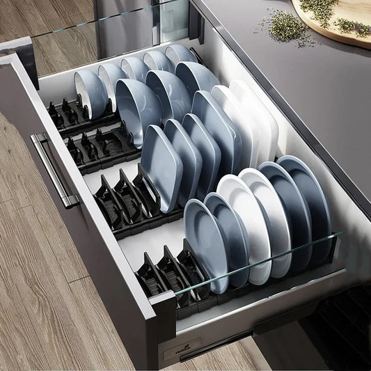 Plastic Kitchen Cabinet Dish Storage Rack Drawer Dish Rack Built-in Dish Drain Rack Plate Divider Storage Rack for Dish Rack