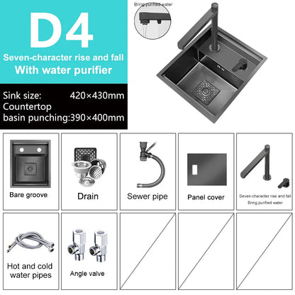 Hidden Bar Sink Stainless Steel Kitchen Sink Apartment Small Single Slot Touring Car Dishwashing Sink With Cover Plat Wash Basin