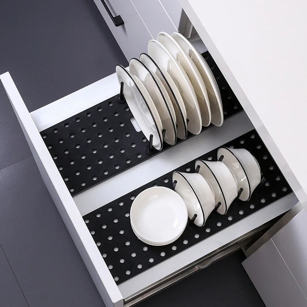 Telescopic Dish Plate Drying Rack Bowl Pot Lid Storage Holder Adjustable Kitchen Organizer Drawer Separated Dish Drying Rack