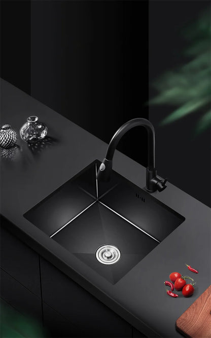 Black Nano Kitchen Sinks Handmade Sink 304 Stainless Steel Small Single-slot Kitchen Bar Built-in Wash Basin Under Counter Basin