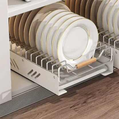 Stainless Steel Dish Storage Rack Kitchen Cabinet Built-in Rack Drawer-type Basket Pull-out Cupboard Tray Drain Bowl Rack