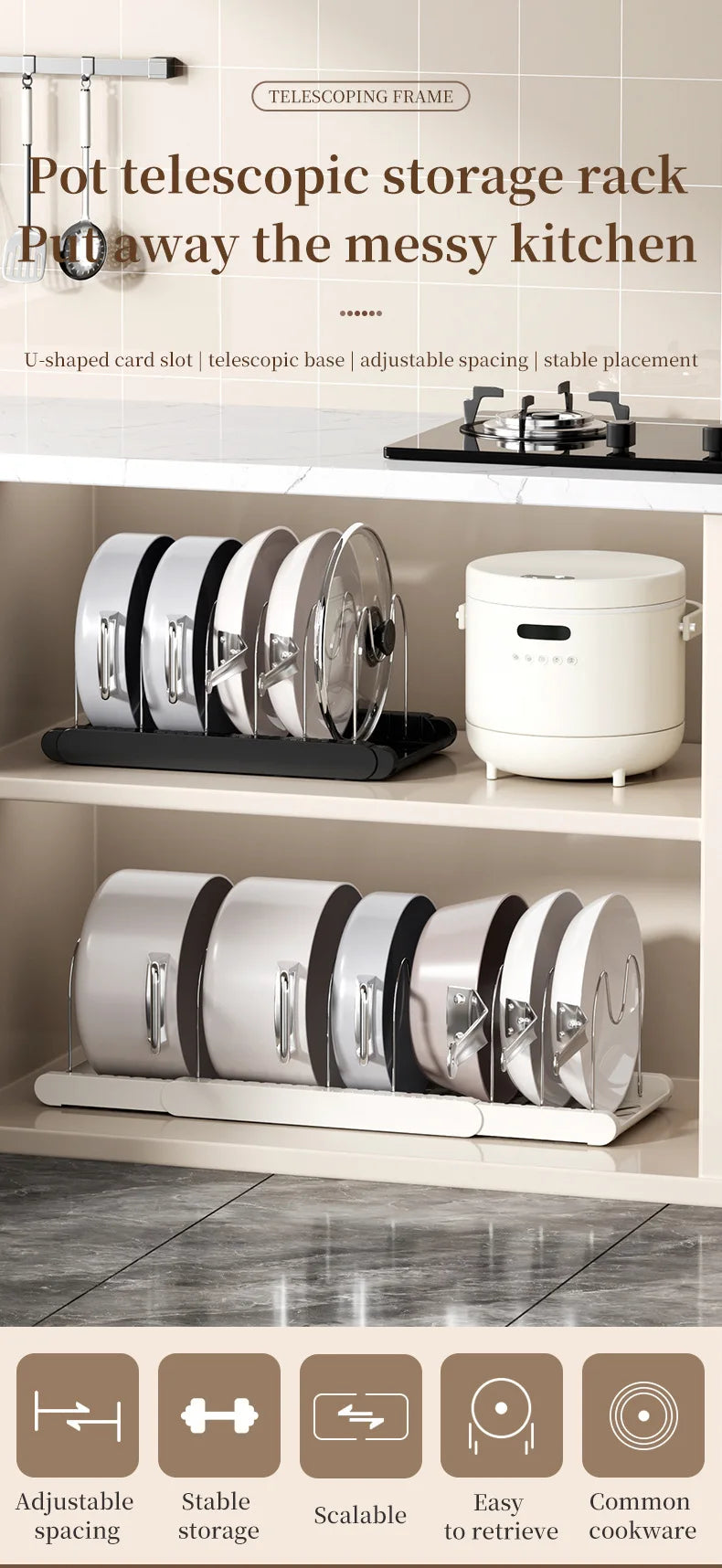 Pot Storage Rack Multi-layer Adjustable Kitchen