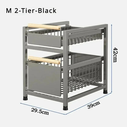 1/2 Tier Under Sink Organizer Rack Shelf for Bathroom or Kitchen Basket Drawer Organizer Under Sink Cabinets Metal Organizers