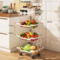 Degree Tier Stainless With Kitchen Vegetable Swivel Shelf Storage Shelf Wheels 360 Foldable Rack Fruit 5 Steel Floor Basket