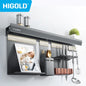 HIGOLD LED Light Kitchen Rack Wall Mounted With Hook & Knife Rack & Seasoning Rack 4-piece Set Of Integrated Racks