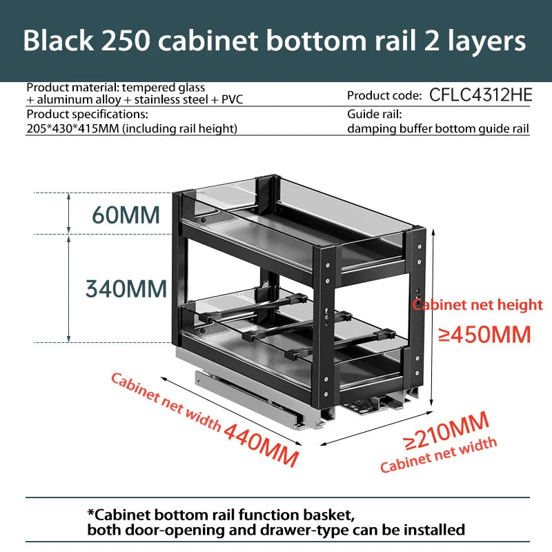 Kitchen Narrow Cabinet Drawer Condiments Seasoning Pull Basket Pull-Out Storage Rack Aluminum Alloy Narrow Cabinet Drawer Shelf