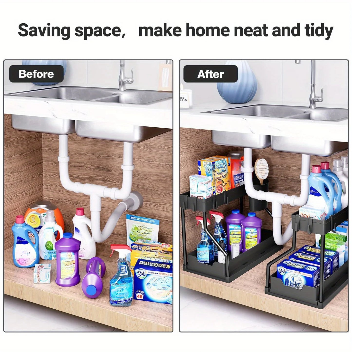 Multi-layer Pull-out Finishing Seasoning Household Kitchen Rack Bathroom Sink Layered Sundries Storage Rack