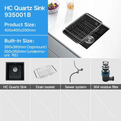 HIGOLD 400mm/500mm Kitchen Sink Quartz Square Sink Topmount Undermount Two Installation method or Kitchen Bar Sink