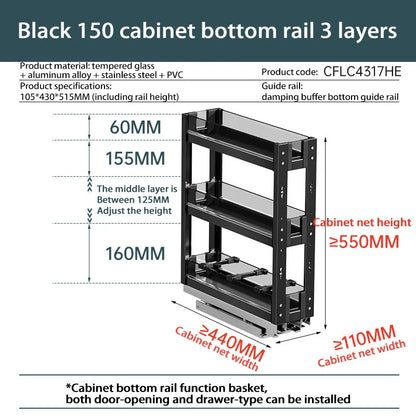 Kitchen Narrow Cabinet Drawer Condiments Seasoning Pull Basket Pull-Out Storage Rack Aluminum Alloy Narrow Cabinet Drawer Shelf