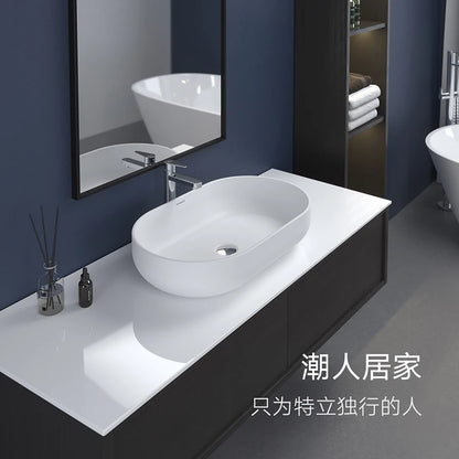 HIGOLD 600mm Basin Sink Oval Bathroom Wash Sink Topmount Installation White European Style Hotel Bathroom Cabinet Washbasin