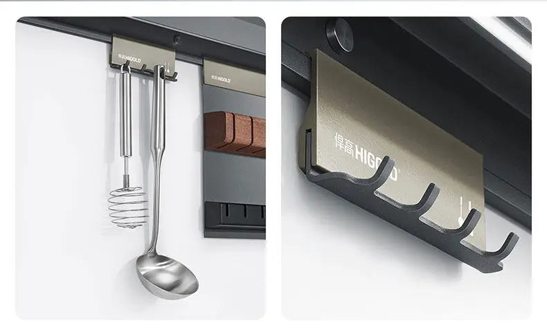 HIGOLD LED Light Kitchen Rack Wall Mounted With Hook & Knife Rack & Seasoning Rack 4-piece Set Of Integrated Racks