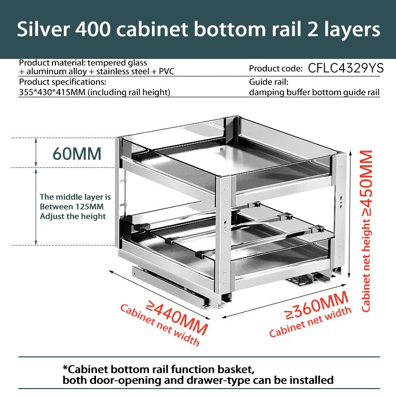 Kitchen Narrow Cabinet Drawer Condiments Seasoning Pull Basket Pull-Out Storage Rack Aluminum Alloy Narrow Cabinet Drawer Shelf