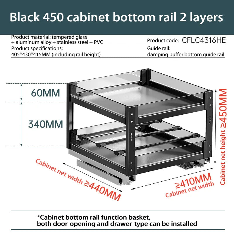 Kitchen Narrow Cabinet Drawer Condiments Seasoning Pull Basket Pull-Out Storage Rack Aluminum Alloy Narrow Cabinet Drawer Shelf