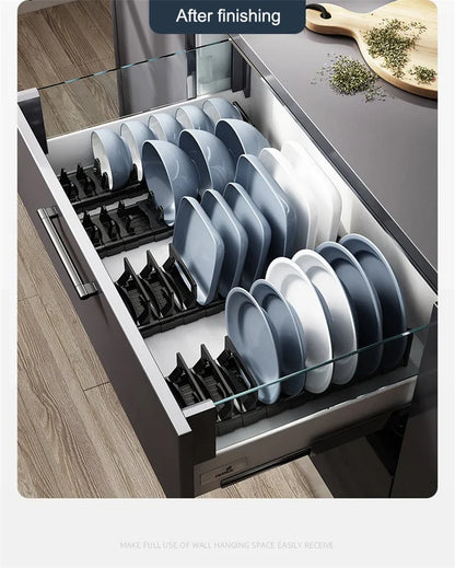 Plastic Kitchen Cabinet Dish Storage Rack Drawer Dish Rack Built-in Dish Drain Rack Plate Divider Storage Rack for Dish Rack