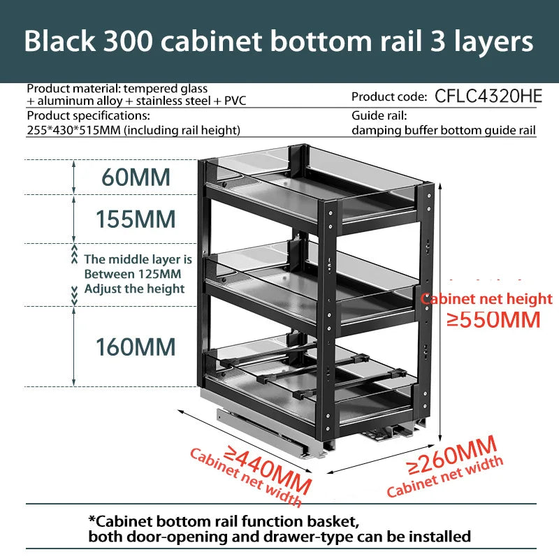 Kitchen Narrow Cabinet Drawer Condiments Seasoning Pull Basket Pull-Out Storage Rack Aluminum Alloy Narrow Cabinet Drawer Shelf