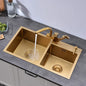 Gold Kitchen Sink Above Counter or Undermount double Bowl Goldn Basket Drainer Soap Dispenser Washing Basin 304 Stainless Steel