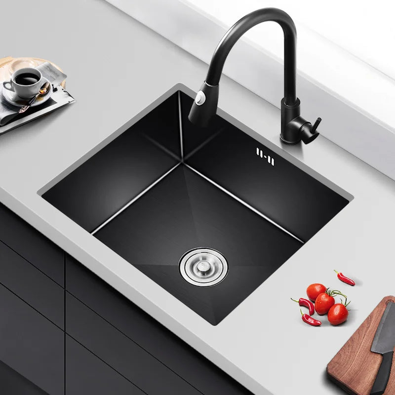 Black Nano Kitchen Sinks Handmade Sink 304 Stainless Steel Small Single-slot Kitchen Bar Built-in Wash Basin Under Counter Basin